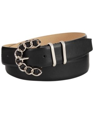 Photo 1 of SIZE XL - Steve Madden Chain-Buckle Belt - Black/Silver - Change up your outfit with this Steve Madden jeans belt finished with silver-tone chain links for a touch of '00s glam