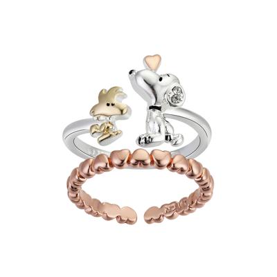 Photo 1 of SIZE 9 Tri-Tone Snoopy and Woodstock Adjustable Ring Duo, 2 Piece