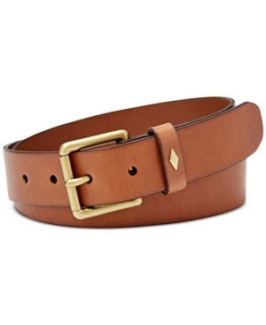 Photo 1 of SIZE S - Fossil Diamond Keeper Leather Belt (Brown, S) - Fossil's minimalist belt makes an impactful statement in smooth leather punctuated by a signature diamond-shaped stud. Approximate width: 1-1/3"Single-prong buckle with diamond-stud keeper