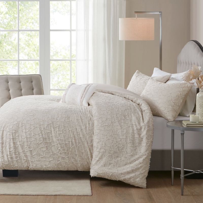 Photo 2 of CAL KING / KING Madison Park Florence 4-Pc. Comforter Set, King/California King Bedding. The Home Essence Sophie 4 Piece Cotton Comforter Set offers charming transitional update to your bedroom. Made from 100% cotton, the light taupe comforter and matchin