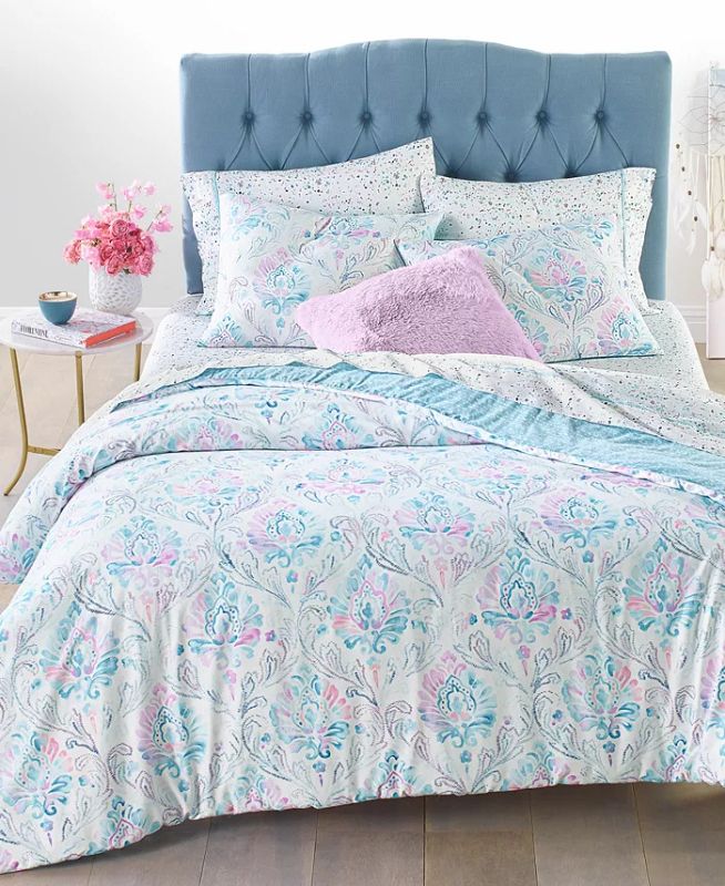 Photo 1 of FULL / QUEEN - Whim by Martha Stewart Collection Reversible 3-Pc. Watercolor Damask-Print Full/Queen Comforter Set, Created for Macy's Bedding. Brighten any bedroom's decor with this vibrant comforter set from Whim by Martha Stewart Collection, featuring 