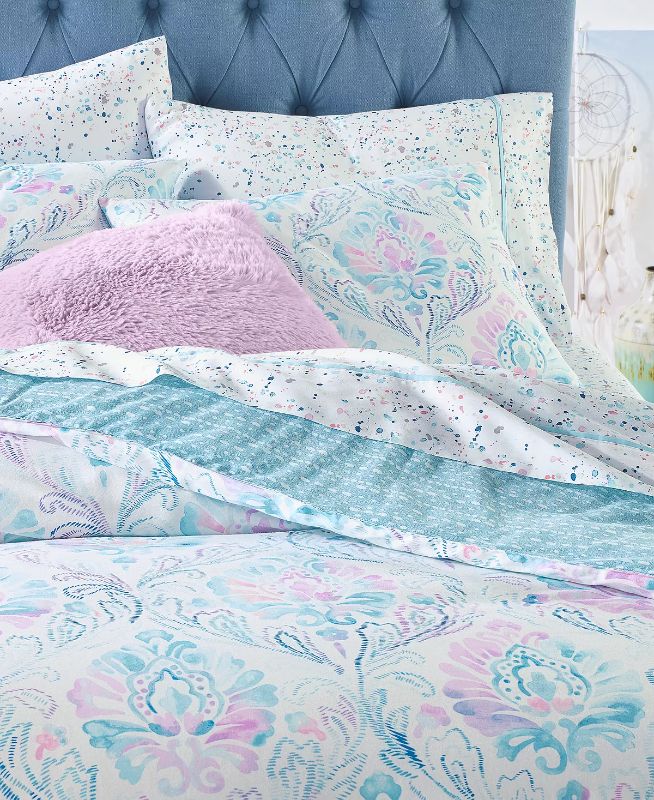 Photo 3 of FULL / QUEEN - Whim by Martha Stewart Collection Reversible 3-Pc. Watercolor Damask-Print Full/Queen Comforter Set, Created for Macy's Bedding. Brighten any bedroom's decor with this vibrant comforter set from Whim by Martha Stewart Collection, featuring 