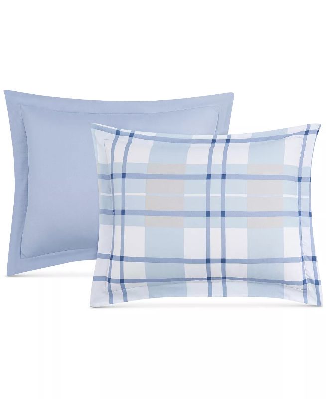 Photo 4 of TWIN/TWIN XL -Aaron Reversible Plaid Comforter Sets, Created for Macy's! Add a touch of classic style and sophistication to any bedroom with the refreshing plaid showcased on this Aaron comforter set. The solid reverse lets you switch up your look with ea