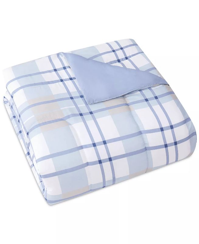 Photo 5 of TWIN/TWIN XL -Aaron Reversible Plaid Comforter Sets, Created for Macy's! Add a touch of classic style and sophistication to any bedroom with the refreshing plaid showcased on this Aaron comforter set. The solid reverse lets you switch up your look with ea