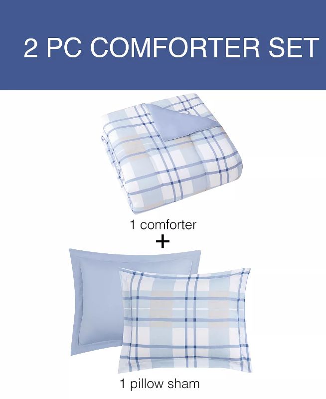 Photo 3 of TWIN/TWIN XL -Aaron Reversible Plaid Comforter Sets, Created for Macy's! Add a touch of classic style and sophistication to any bedroom with the refreshing plaid showcased on this Aaron comforter set. The solid reverse lets you switch up your look with ea