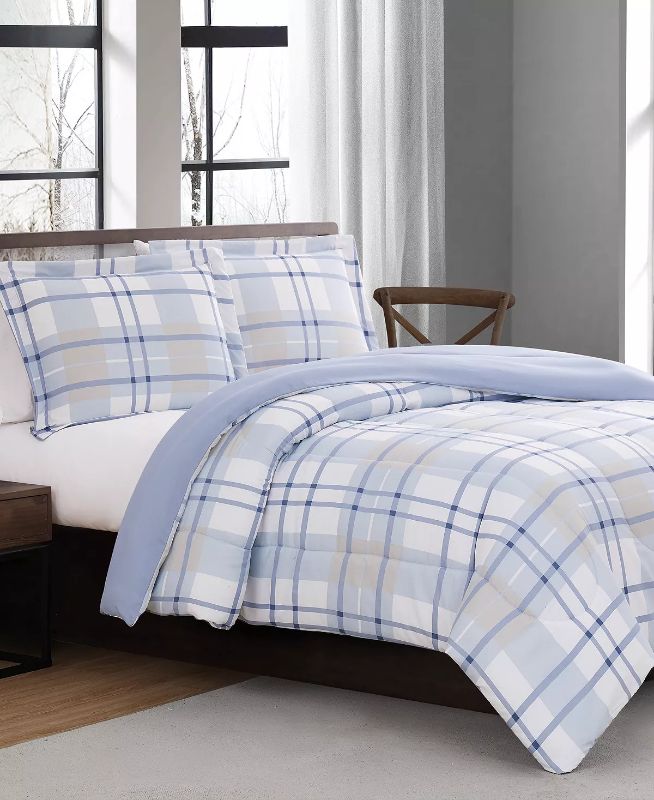 Photo 2 of TWIN/TWIN XL -Aaron Reversible Plaid Comforter Sets, Created for Macy's! Add a touch of classic style and sophistication to any bedroom with the refreshing plaid showcased on this Aaron comforter set. The solid reverse lets you switch up your look with ea