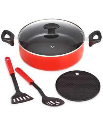 Photo 1 of Bella 5-Pc. Nonstick Everyday Pan Set - BPA free / no harmful chemicals - The set includes 11"/5qt jumbo cooker with helper handle, 2 cooking utensils and 7" silicone trivet
