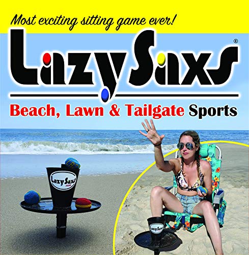 Photo 1 of LazySaxs Sitting Game for The Beach, Tailgate, Camping, Park, Backyard, Indoors & Outdoors - Toss Game - Beach Game. Included components: (2) LazySaxs set ups,(including base plates to be used on hard surfaces, gym floors and pavement), (4) Sacks, (1) Nyl