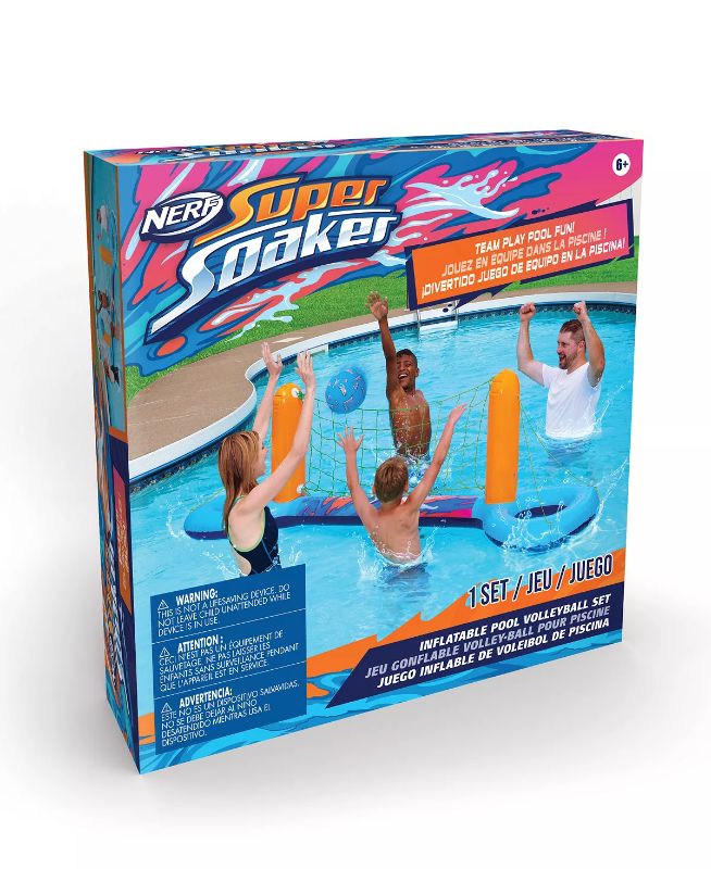 Photo 3 of NERF Super Soaker Inflatable Volleyball Game Set by Wowwee - Nerf super soaker inflatable volleyball game set takes pool volleyball to the next level of fun. Stay cool while you spike the competition in team pool play. Floating net stays upright with dura