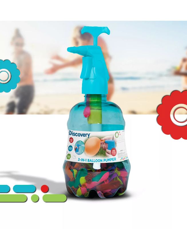 Photo 3 of Discovery Kids 3-in-1 Balloon Pumper with 250 Multicolor Water Balloons - The Discovery Kids 3-in-1 Balloon Pumper lets you fill up balloons with air or water and even features a mister function to cool you down between splashes.

250 BALLOONS: The Discov