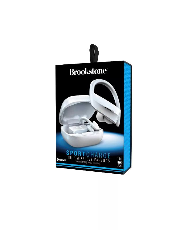 Photo 1 of BROOKSTONE Sport Charge True Wireless Earbuds - Bluetooth® technology lets you play crystal-clear, rich audio wirelessly from any smart device while powerful bass and dynamic sound immerse you in every beat. Includes a charging case that helps keep your e
