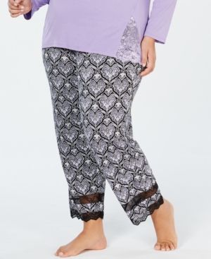 Photo 1 of I.n.c. Plus Size Lace-Trimmed Knit Pajama Pants, Created for Macy's - Punctuated by pretty lace insets at the hemline, these plus size printed knit pajama pants from I.N.C. International Concepts make a comfortable statement.