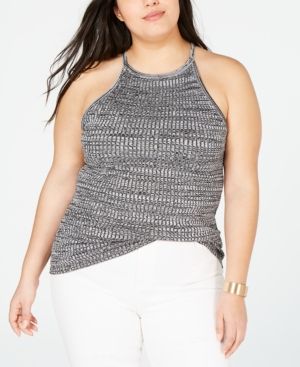 Photo 1 of SIZE 2X - SAY WHAT? Trendy Plus Size High-Neck Tank Top - This sleek and fitted tank from Say What? is ribbed for a textural touch. Easy to style with jeans or under blazers, it will quickly become a mainstay in your everyday rotation.