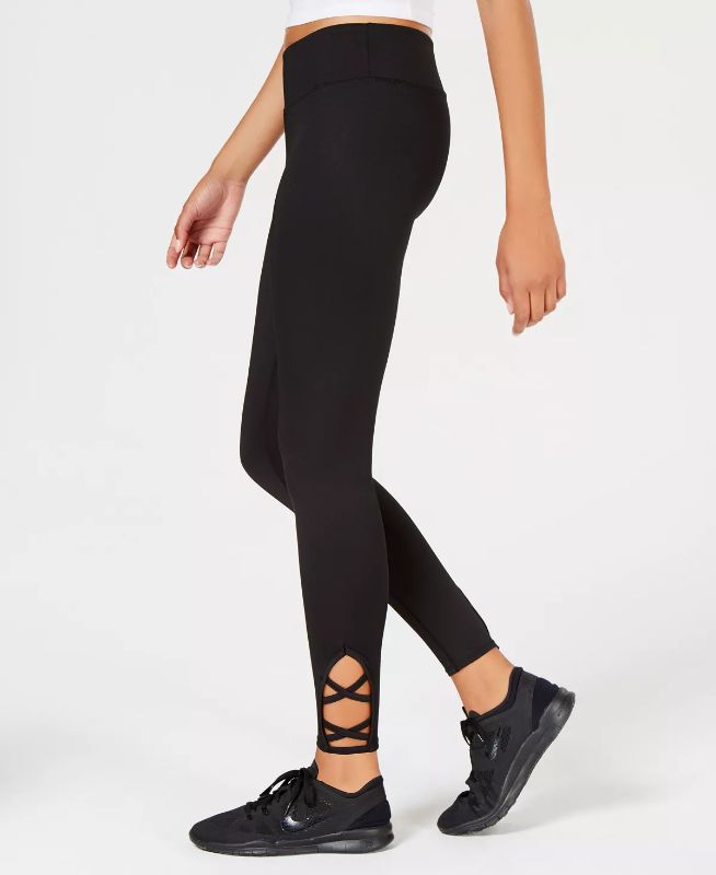 Photo 3 of SIZE S - Freshman Juniors' Lattice-Trim Leggings - Mix up your style playlist with lattice detail at each side of these sporty pull-on leggings from Freshman. Pull-on styling; elastic waistband - Lattice detail at sides -  Polyester/spandex.