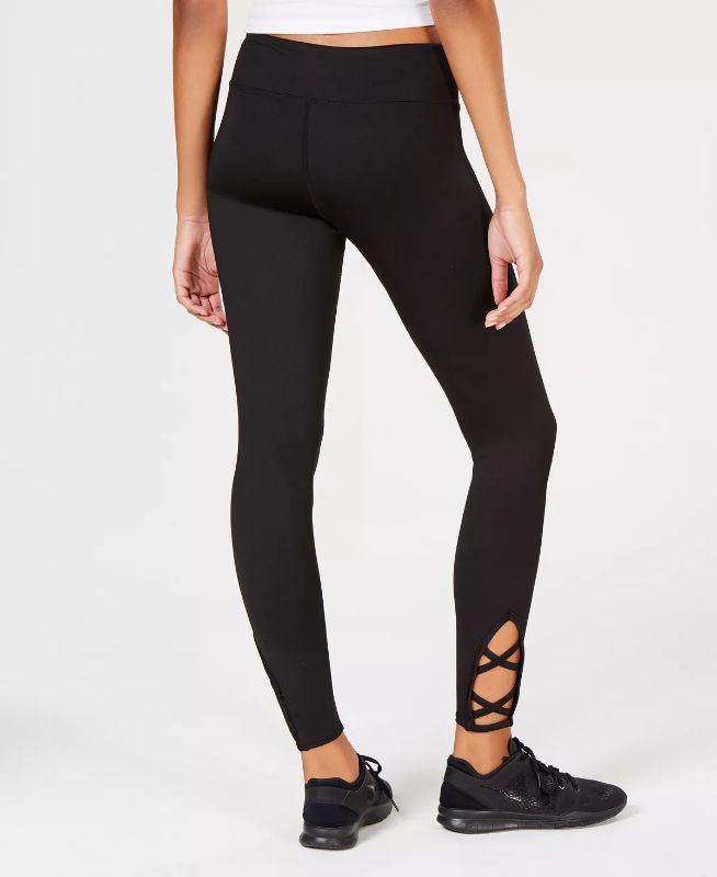 Photo 2 of SIZE S - Freshman Juniors' Lattice-Trim Leggings - Mix up your style playlist with lattice detail at each side of these sporty pull-on leggings from Freshman. Pull-on styling; elastic waistband - Lattice detail at sides -  Polyester/spandex.