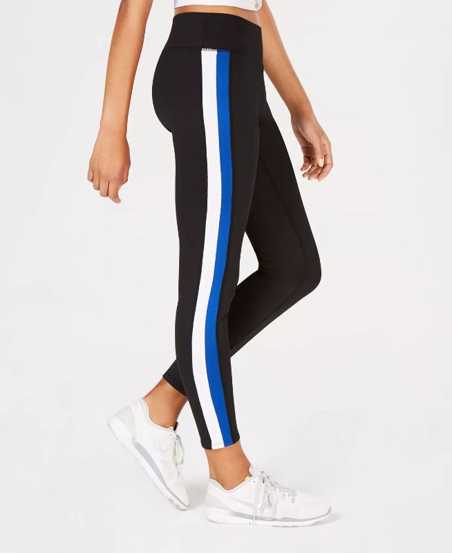 Photo 1 of SIZE XL - FRESHMAN Juniors' Varsity-Stripe Leggings - Channel your inner sporty side in these high-rise leggings from Freshman, styled with varsity-inspired stripes at each side seam.