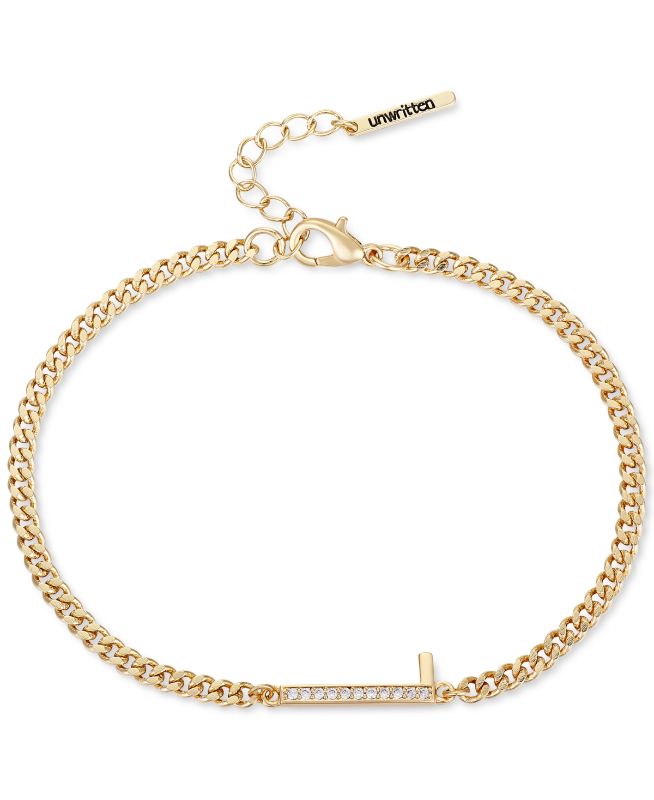 Photo 1 of Unwritten Cubic Zirconia Initial Link Bracelet in Gold Plate - For a look that's more on the personal side, choose this stunning initial bracelet from Unwritten. Set in fine 14k gold flash-plated metal; cubic zirconia - Approx. length: 7" + 1" extender
Lo