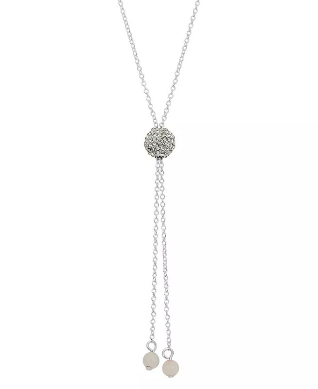 Photo 1 of Unwritten Rose Quartz Crystal Fireball 30" Lariat Necklace in Silver-Plate - Unwritten guides you to open your heart with this long length crystal fireball lariat necklace with rose quartz beads. - Rose Quartz - Set in fine silver-plate
