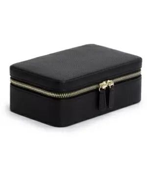 Photo 1 of A spacious jewelry BLACK case that can store a variety of jewelry pieces, keeping them secure and organized within multiple compartments, and a drawstring pouch. Ideal for a long trip or a short getaway. Removable drawstring pouch - Necklace Hooks - Elast