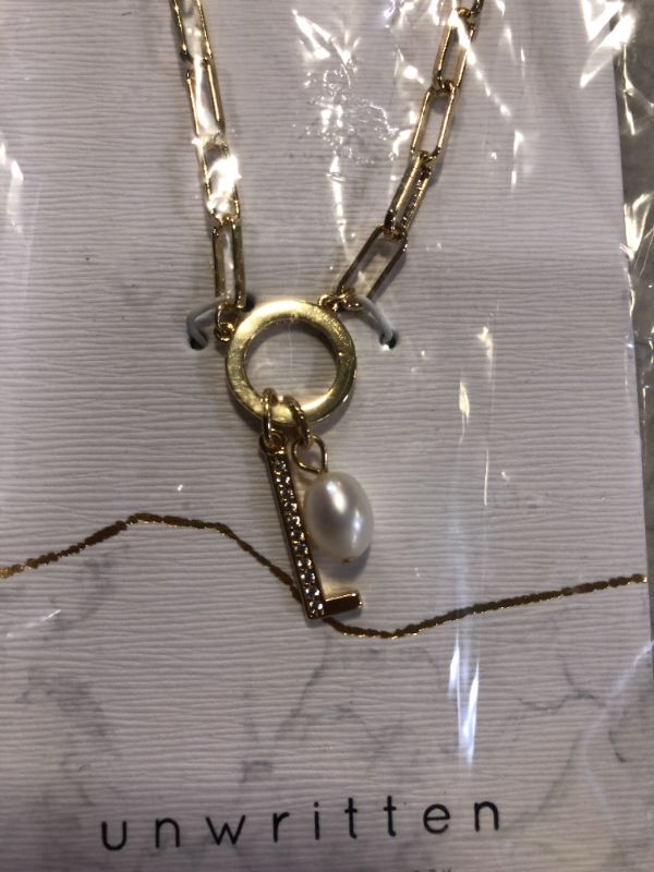 Photo 3 of (LETTER "L" NOT "J")********Cubic Zirconia Initial 'L' & Freshwater Pearl 18" Pendant Necklace in Gold Plate