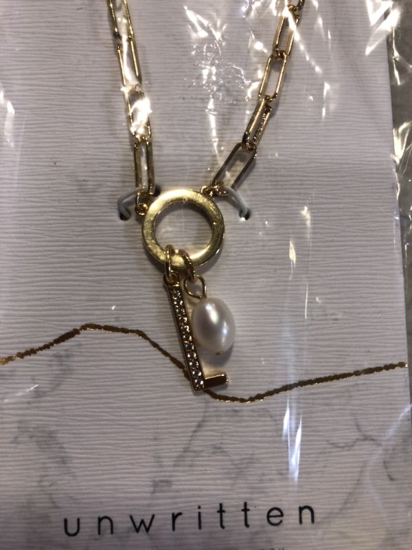 Photo 3 of Cubic Zirconia Initial J & Freshwater Pearl 18" Pendant Necklace in Gold Plate