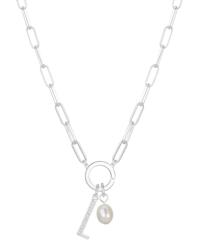 Photo 1 of Cubic Zirconia Initial & Freshwater Pearl 18" Pendant Necklace in Silver Plate