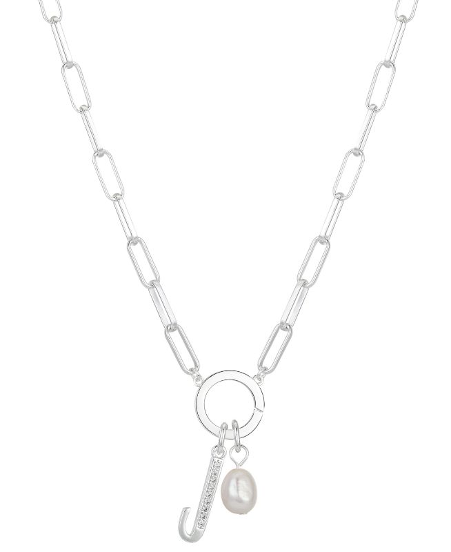 Photo 1 of Cubic Zirconia Initial & Freshwater Pearl 18" Pendant Necklace in Silver Plate 
