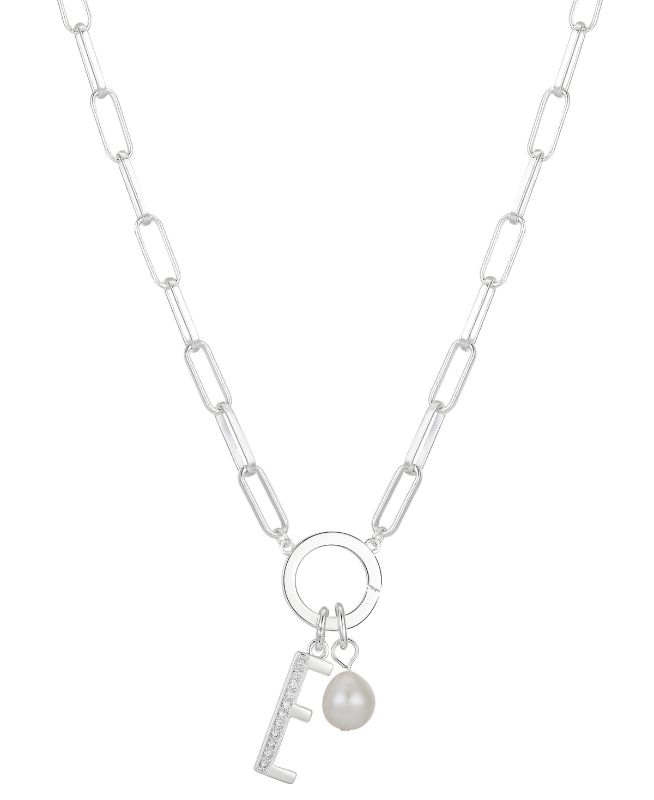Photo 1 of Cubic Zirconia Initial & Freshwater Pearl 18" Pendant Necklace in Silver Plate