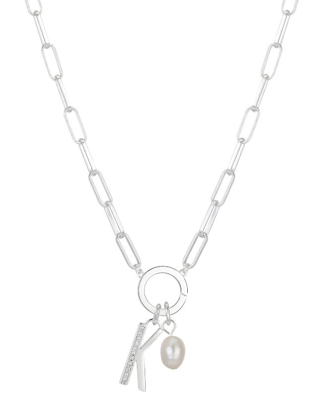 Photo 1 of Cubic Zirconia Initial & Freshwater Pearl 18" Pendant Necklace in Silver Plate 