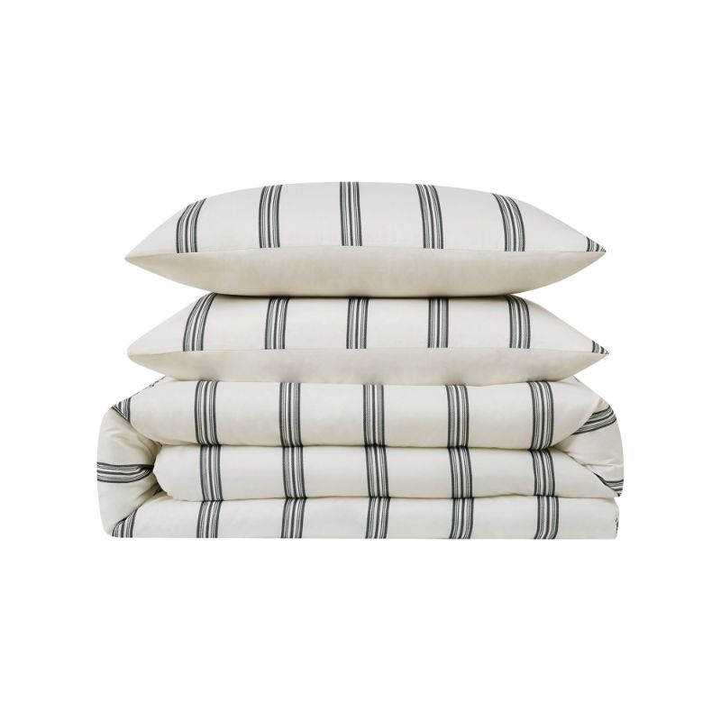 Photo 3 of SIZE KING / CAL KING - Truly Soft Millennial Stripe King 3-Piece Duvet Cover Set - This easy to coordinate three part stripe pattern runs form head to toe on the bed for an easy and timeless coordinate. The cloth uses a black print on a solid color base c