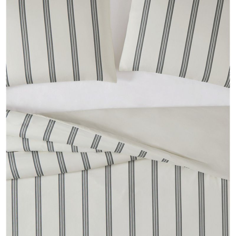 Photo 4 of SIZE KING / CAL KING - Truly Soft Millennial Stripe King 3-Piece Duvet Cover Set - This easy to coordinate three part stripe pattern runs form head to toe on the bed for an easy and timeless coordinate. The cloth uses a black print on a solid color base c