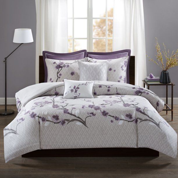 Photo 1 of Madison Park Isabella Cotton 7-pc. Floral Duvet Cover Set - The Home Essence Sakura 7 Piece Cotton Duvet Cover Set will add charm and elegance to your bedroom décor. A lovely floral pattern is beautifully printed on the grey duvet cover. Matching shams gr