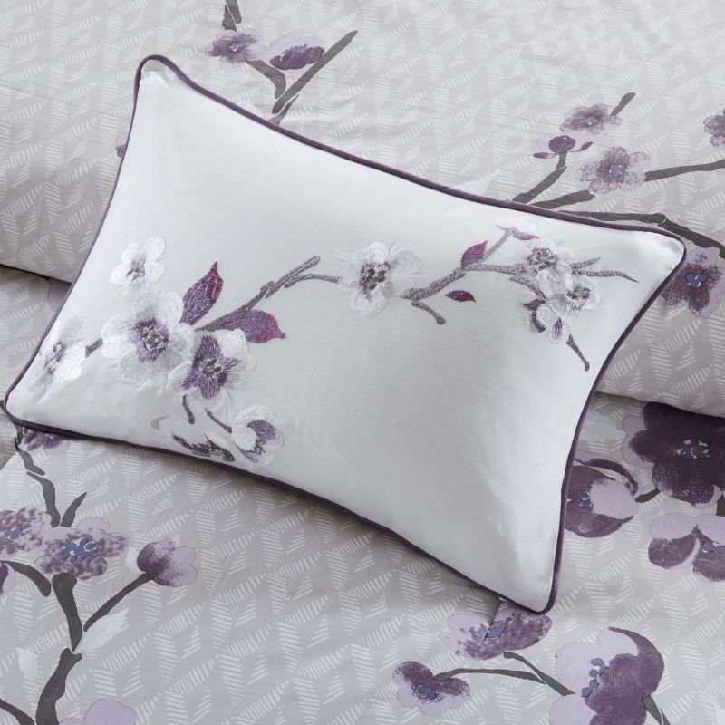 Photo 4 of Madison Park Isabella Cotton 7-pc. Floral Duvet Cover Set - The Home Essence Sakura 7 Piece Cotton Duvet Cover Set will add charm and elegance to your bedroom décor. A lovely floral pattern is beautifully printed on the grey duvet cover. Matching shams gr
