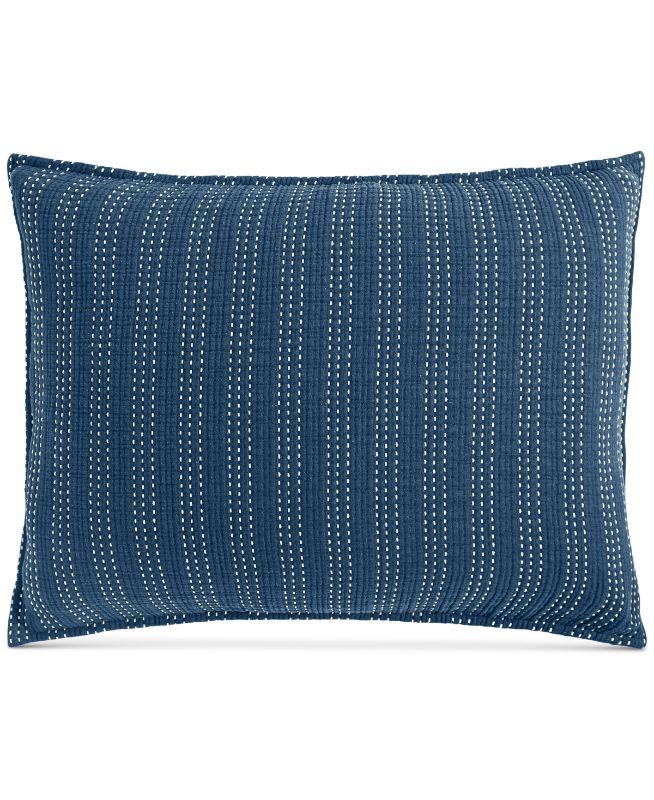 Photo 1 of Oake Contrast Stitch Sham, Standard, Created for Macy's - Navy - Add intricate style to your room with the Contrast Stitch sham from Oake, featuring the soft touch of cotton and a solid ground