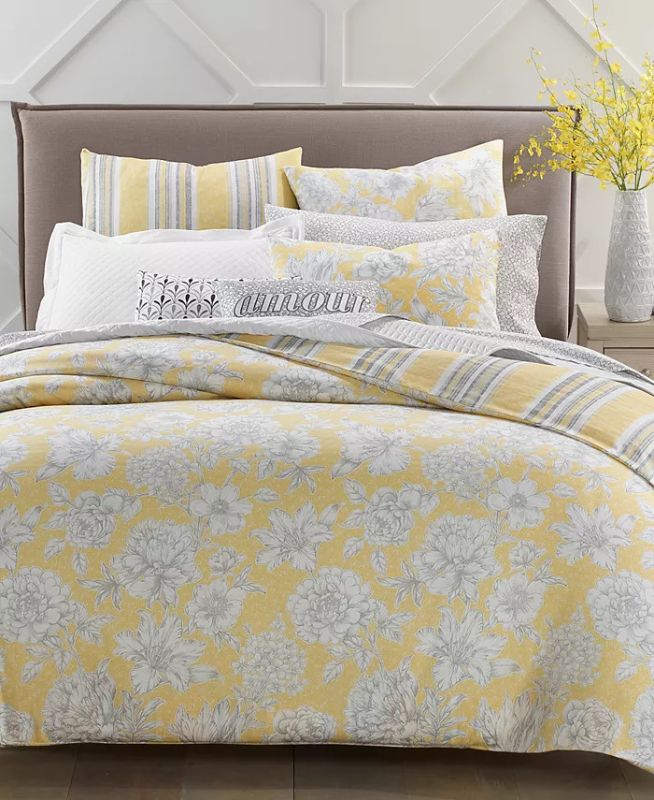 Photo 1 of Charter Club Damask Designs 300-Thread Count Outline Botanical Reversible Comforter Sets, Created for Macy's - Whether you want to freshen your room with flowers or style your space with bold stripes, the reversible Damask Designs comforter set from Chart