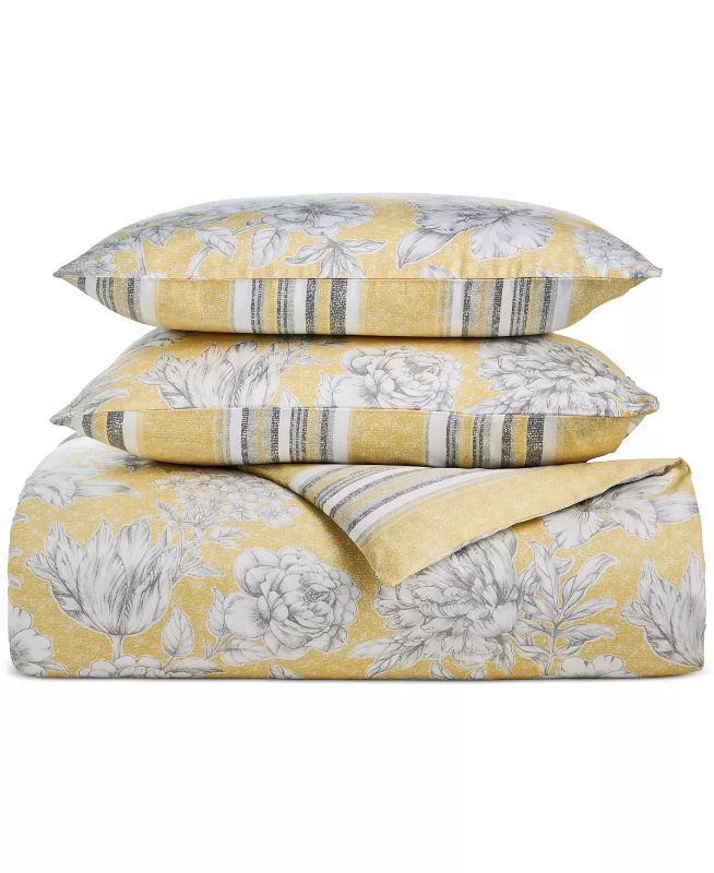 Photo 3 of Charter Club Damask Designs 300-Thread Count Outline Botanical Reversible Comforter Sets, Created for Macy's - Whether you want to freshen your room with flowers or style your space with bold stripes, the reversible Damask Designs comforter set from Chart