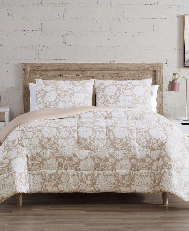 Photo 1 of Orena 3-Pc. Reversible Full/Queen Comforter Set Bedding - Give any bedroom a fresh look and feel with the soothing contemporary tones and beautiful printed blooms featured on this Orena reversible comforter set. Set includes: full/queen comforter (86" x 8