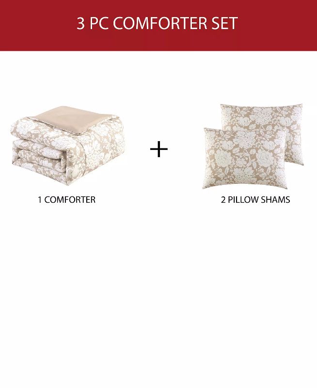 Photo 2 of Orena 3-Pc. Reversible Full/Queen Comforter Set Bedding - Give any bedroom a fresh look and feel with the soothing contemporary tones and beautiful printed blooms featured on this Orena reversible comforter set. Set includes: full/queen comforter (86" x 8