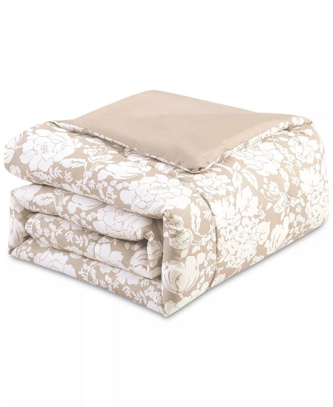Photo 3 of Orena 3-Pc. Reversible Full/Queen Comforter Set Bedding - Give any bedroom a fresh look and feel with the soothing contemporary tones and beautiful printed blooms featured on this Orena reversible comforter set. Set includes: full/queen comforter (86" x 8