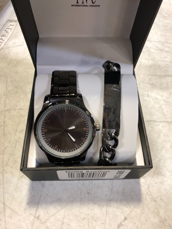 Photo 6 of INC International Concepts Men's Gunmetal-Tone Bracelet Watch 45mm Gift Set, Created for Macy's - Give him the gift of refined style with this quality watch and bracelet set from INC International Concepts®. - Movement: three-hand quartz - Case: round; 45