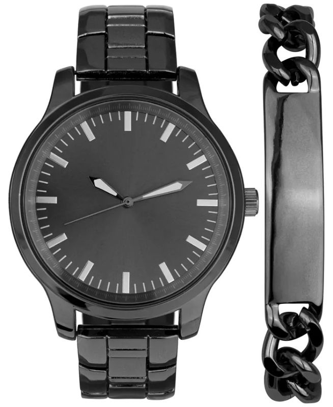 Photo 2 of INC International Concepts Men's Gunmetal-Tone Bracelet Watch 45mm Gift Set, Created for Macy's - Give him the gift of refined style with this quality watch and bracelet set from INC International Concepts®. - Movement: three-hand quartz - Case: round; 45