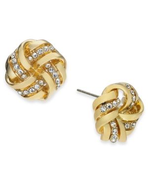 Photo 1 of Charter Club Gold-Tone Pavé Love Knot Stud Earrings, Created for Macy's