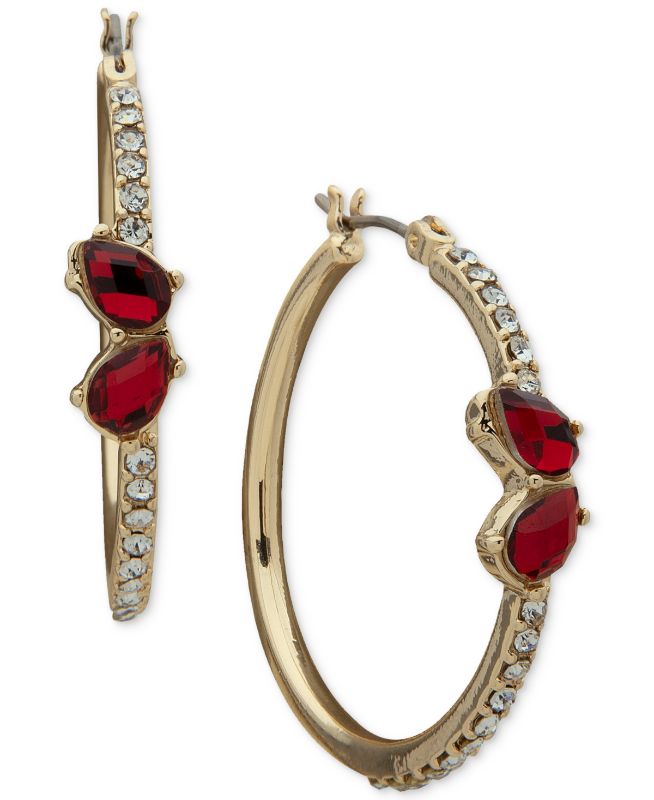 Photo 1 of Anne Klein Gold-Tone Red Pave Medium Hoop Earrings, 1.25 - Red