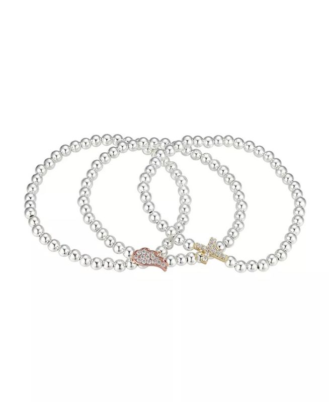 Photo 2 of Unwritten Gratitude & Grace Silver Plated Cubic Zirconia Stretch Bracelet Set, 3 Piece.