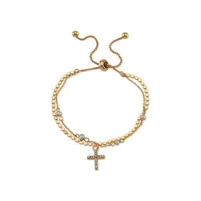 Photo 1 of Gratitude & Grace Gold Flash Plated Crystal and Pearl Cross Adjustable Bolo Bracelet - Elegant and sweet is this crystal cross and pearl accent adjustable bolo bracelet from Gratitude & Grace.