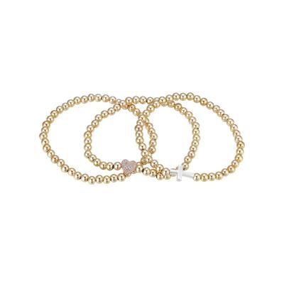 Photo 1 of Unwritten Gratitude & Grace Gold Plated Cubic Zirconia Cross and Heart Stretch Bracelet Set, 3 Piece - Gold-Tone Flash Plated!