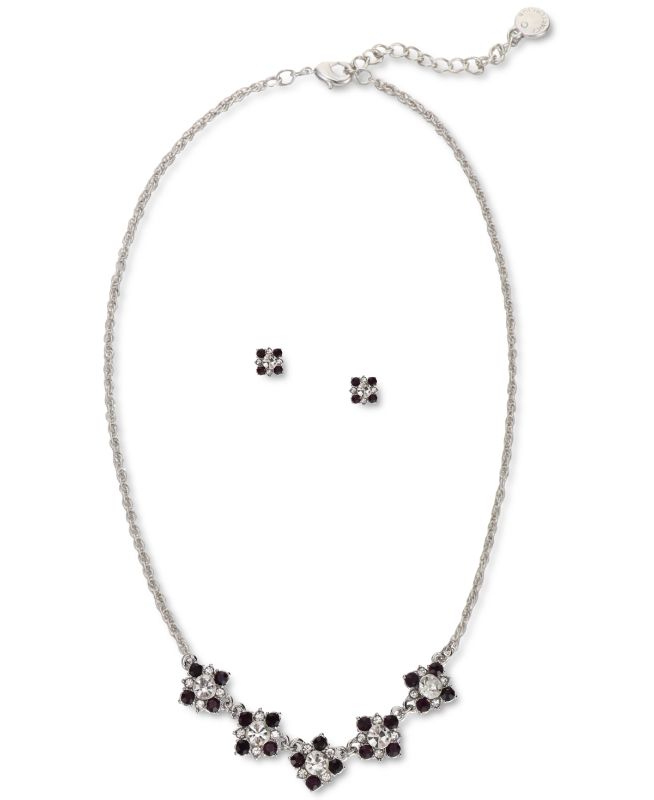 Photo 1 of Charter Club Silver-Tone Crystal Cluster Statement Necklace & Stud Earrings Set - Beautifully boxed and ready to gift, this fashionable set by Charter Club includes both a statement necklace and stud earrings. Set in silver-tone mixed metal; glass