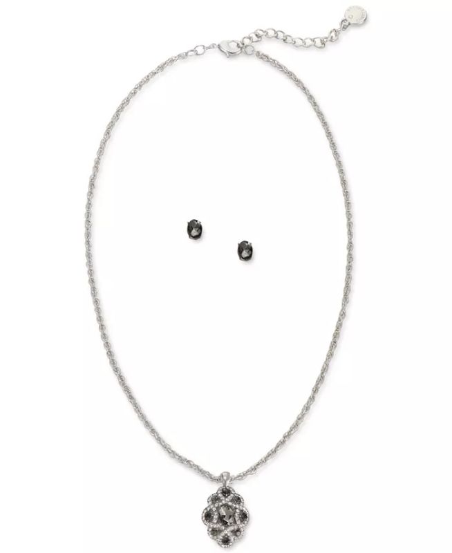 Photo 1 of Charter Club Silver-Tone Crystal Interwoven Pendant Necklace & Stud Earrings Set, Created for Macy's - A gift so gorgeous you'll want it for yourself, this boxed Charter Club set includes an exquisite pendant necklace with complementing stud earrings. Set