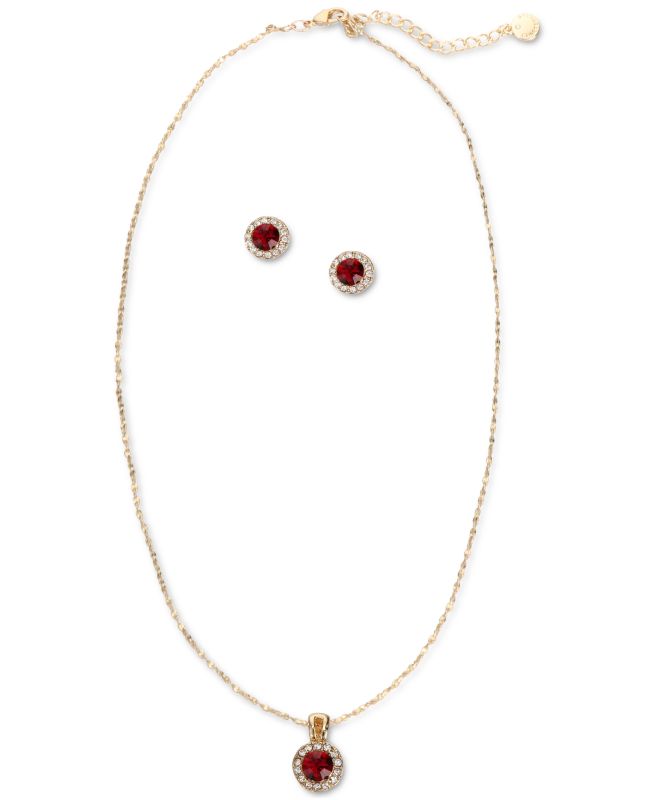 Photo 1 of Charter Club Gold-Tone Crystal Halo Pendant Necklace & Stud Earrings Set. Keep your look in theme with the already matched pieces included in this crystal halo pendant necklace and stud earrings set from Charter Club. Set in gold-tone mixed metal; glass
A