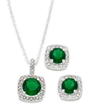 Photo 1 of MACY'S Cubic Zirconia Necklace and Stud Earring Set, 18" + 3" extender. Indulge in the luxurious sparkle of this cubic zirconia halo jewelry set, featuring a beautiful pendant necklace and matching stud earrings. Set in a fine silver plate or 14k gold pla